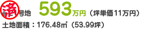 e-21号地 593万円（坪単価11万円）土地面積：176.48㎡（53.99坪）